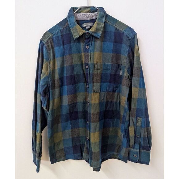 Mens Eddie Bauer Flannel Plaid Shirt Size Large Blue Green - Picture 1 of 9